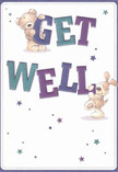 With the spirited joy unique to Lower Clapton, this get well card bursts forth in a dance of colour and kindness. A plump teddy bear and cheerful puppy curl protectively around the outsized, energetic letters of 'Get Well,' shaded in lively indigos and deep teals-the colours echoing blossoms seen at weekend markets. Their illustrated fur, rendered in soft golds and gentle browns, appears almost touchable, invoking a sense of soothing comfort akin to cupping a fresh bouquet. All around, flickering stars in purples and blues lend a magical atmosphere, as if wishes sent from Glenarm Road might truly reach a beloved friend in need. The bright, clean background lends a calm clarity, allowing the characters to truly stand out and uplifting the mood. Just as a thoughtfully arranged bouquet can carry both hope and encouragement, this card sends a heartfelt message of warmth, making it perfect for delivering cheer and healing across the Lower Clapton community.